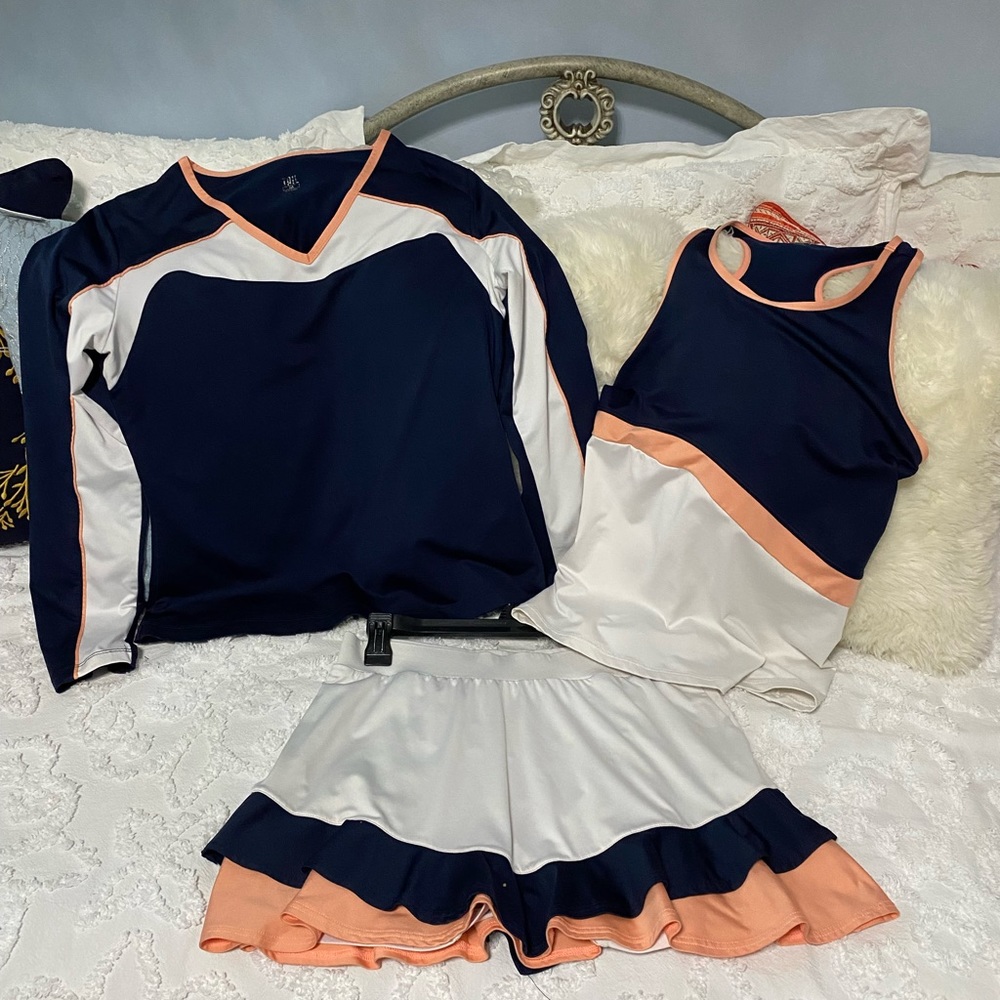 Tail Tennis Set with a skort, a racer back top and a v-neck long sleeve top.